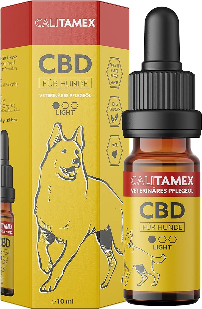 Eine 10ml Flasche Calitamex CBD Öl für Hunde 4% Light