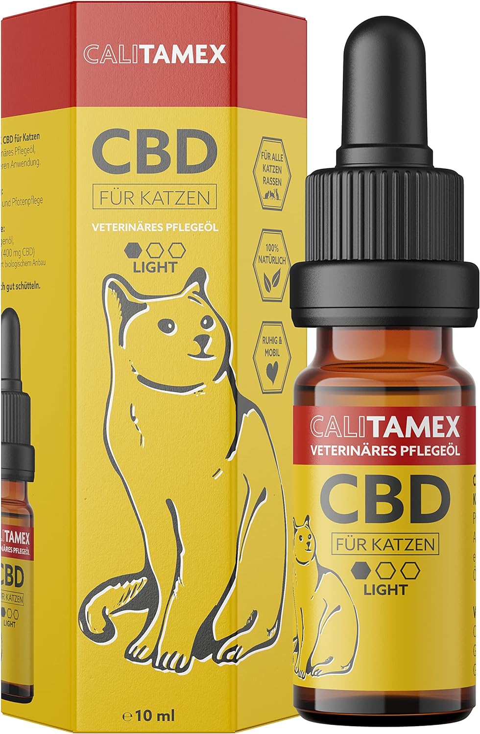 Eine 10 ml Flasche Calitamex CBD Öl für Katzen 4% Light