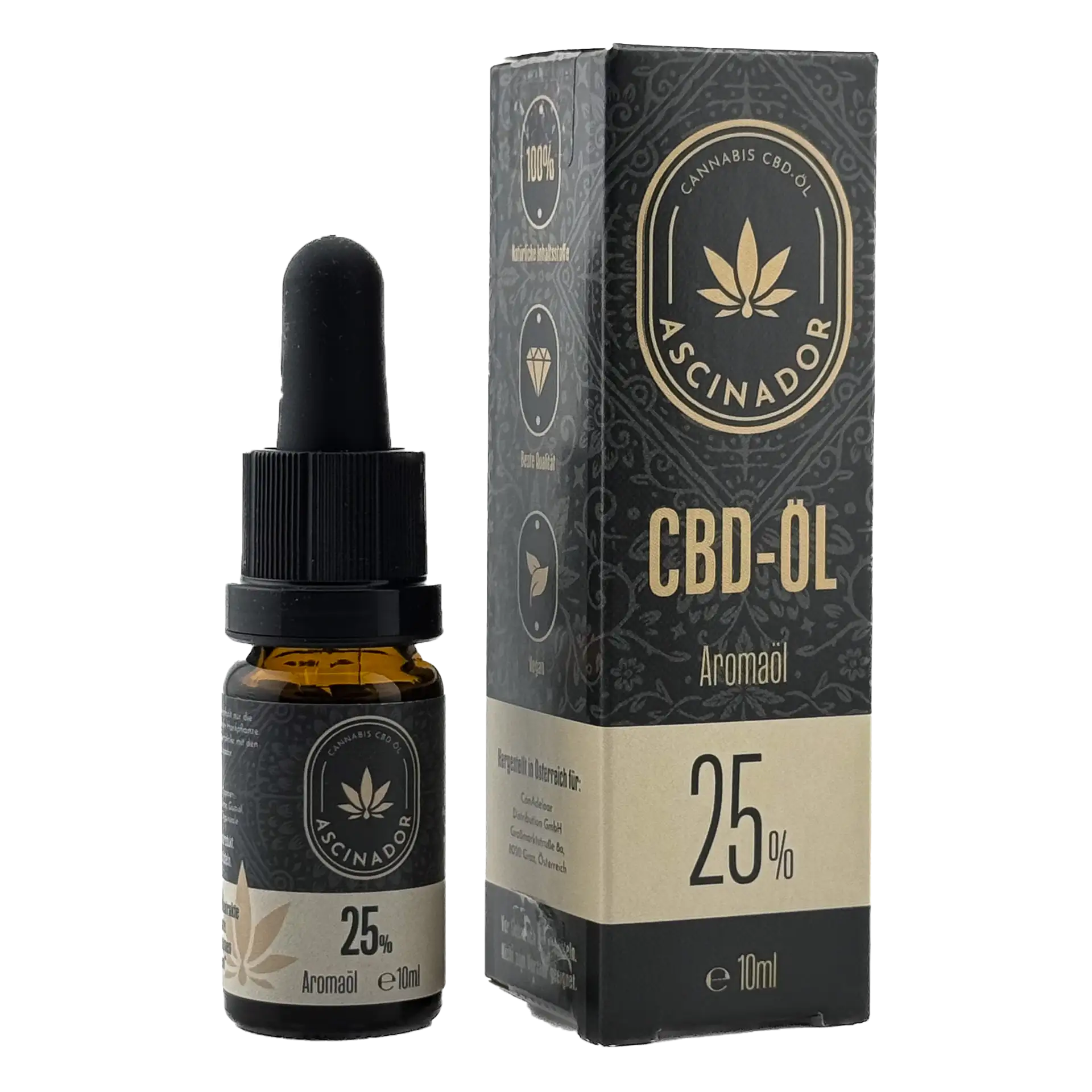 Eine Flasche ASCINADOR CBD-Öl 25%, 10ml, hochwertiges Aromaöl mit CBD