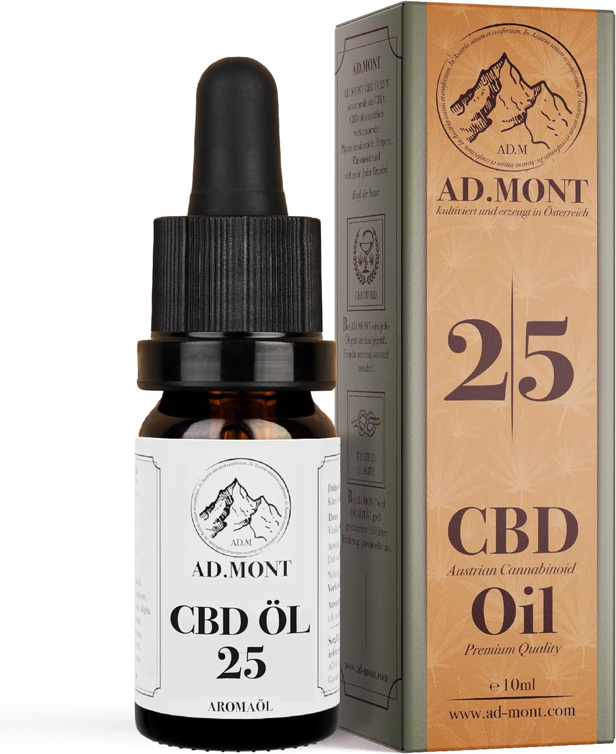 Eine Flasche AD.MONT CBD Öl 25% - Premium Qualität, österreichisches Cannabinoid Öl, 10ml Aromaöl