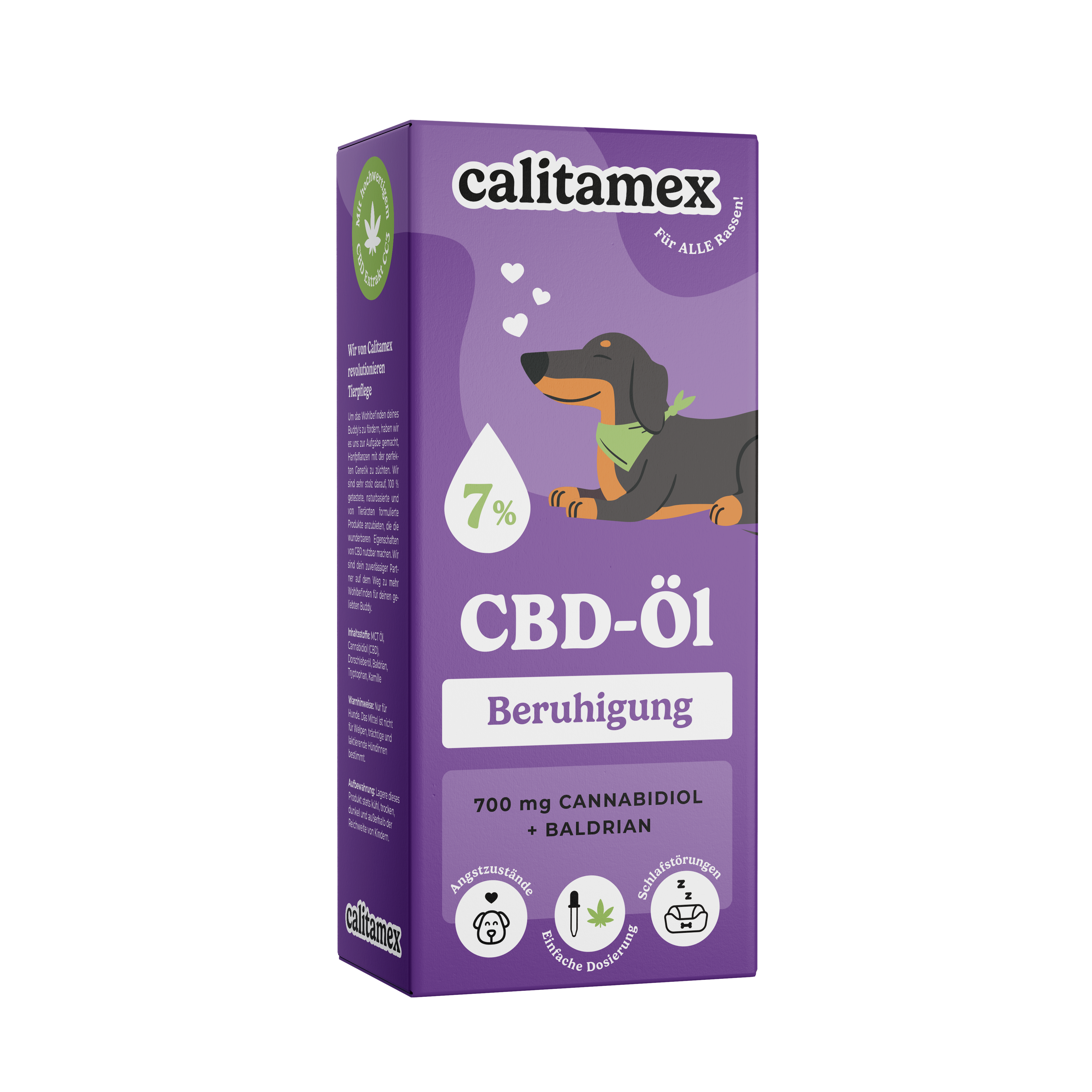 Die Verpackung des Calitamex CBD Öl Beruhigung 7%