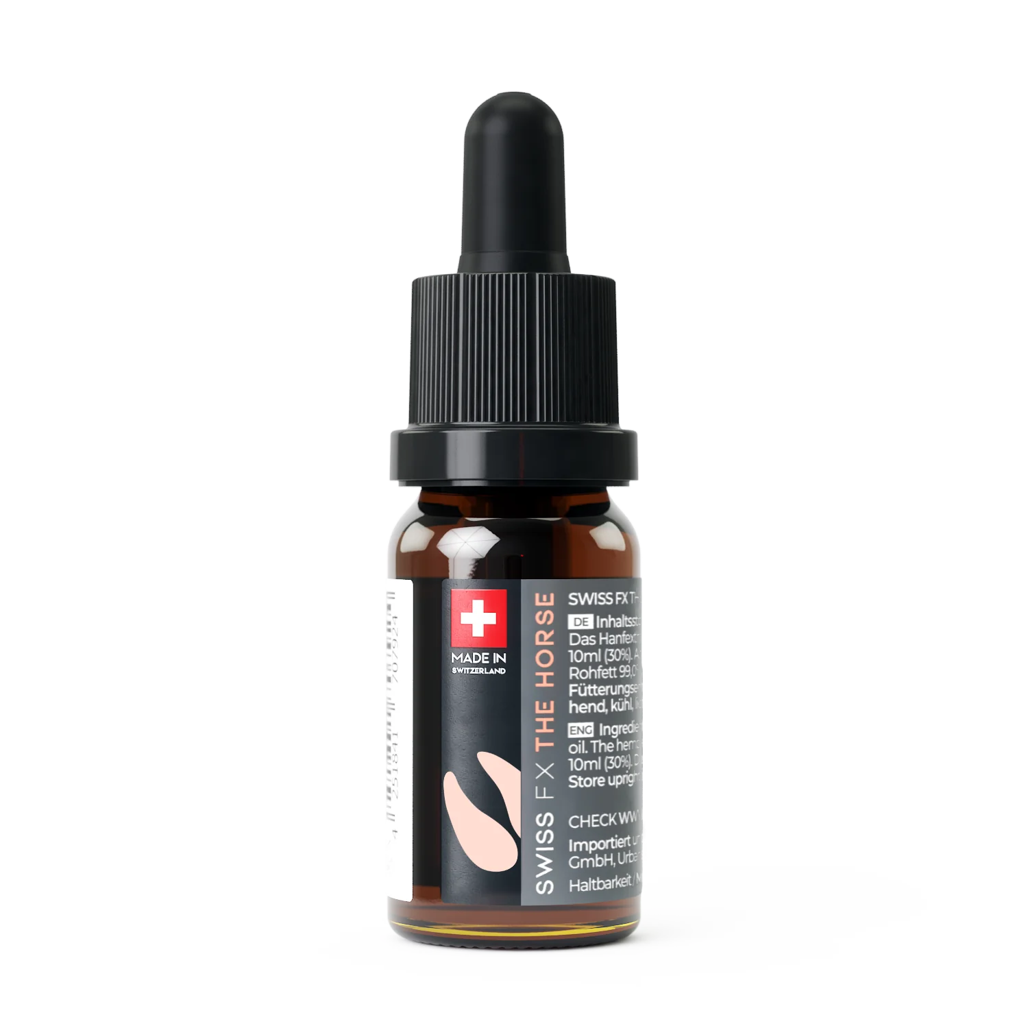 Eine 10ml Flasche SWISS FX CBD Öl Pferd 30%