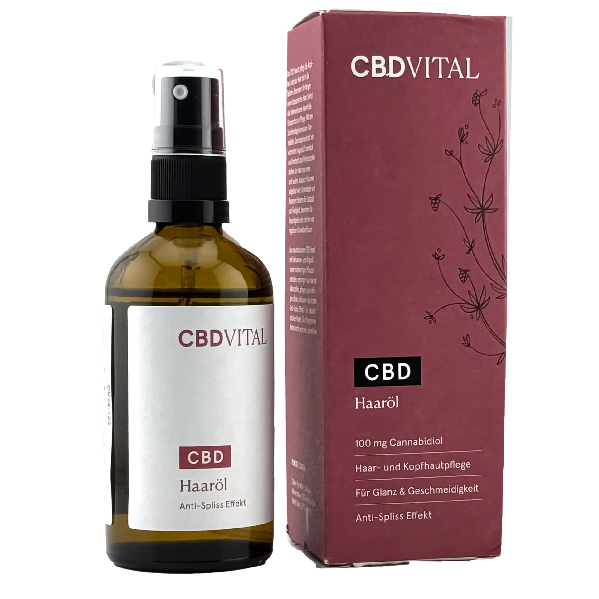 Eine 100ml Flasche CBD Vital CBD Haaröl mit Verpackung