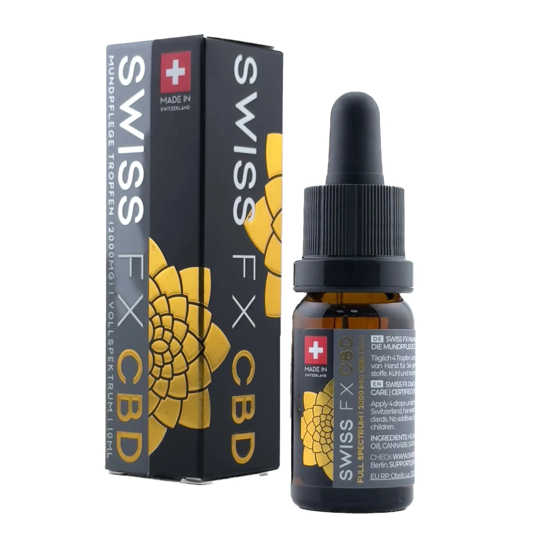 Eine 10ml Flasche Swiss FX CBD Mundpflege Tropfen 20%, Vollspektrum CBD-Öl, hochwertige Schweizer Qualität